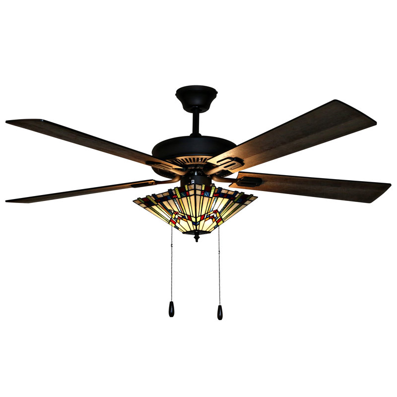 Millwood Pines 52" Loken Craftsman Stained Glass 5 Blade Ceiling Fan, Light Kit Included